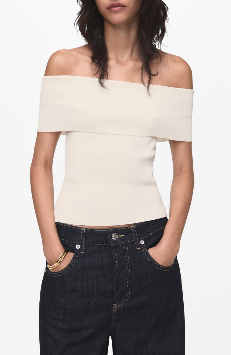 MANGO Off the Shoulder Knit Top, Main, color, Off White