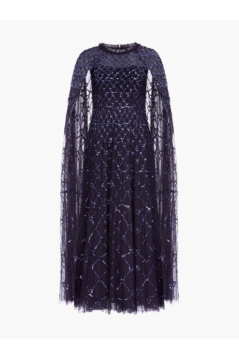 Heart Lattice Cape Ankle Gown, Alternate, color, Midnight