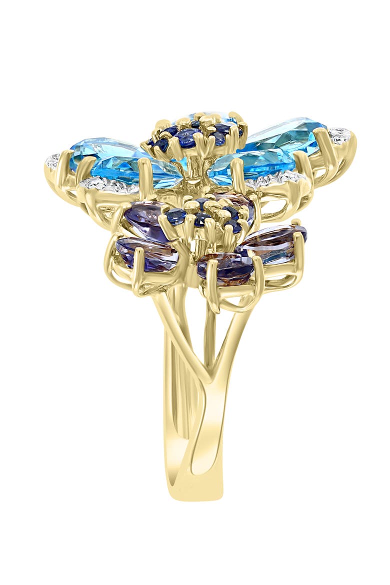 14K Yellow Gold Diamond & Gemstone Double Flower Ring, Alternate, color, 14K Gold