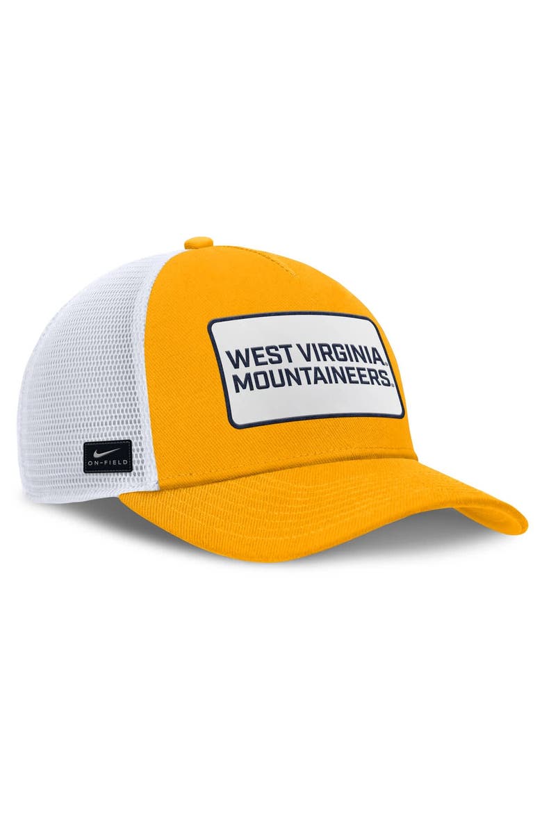 Men's Nike Gold/White West Virginia Mountaineers 2025 On-Field Rise Patch Trucker Adjustable Hat, Alternate, color, Gold