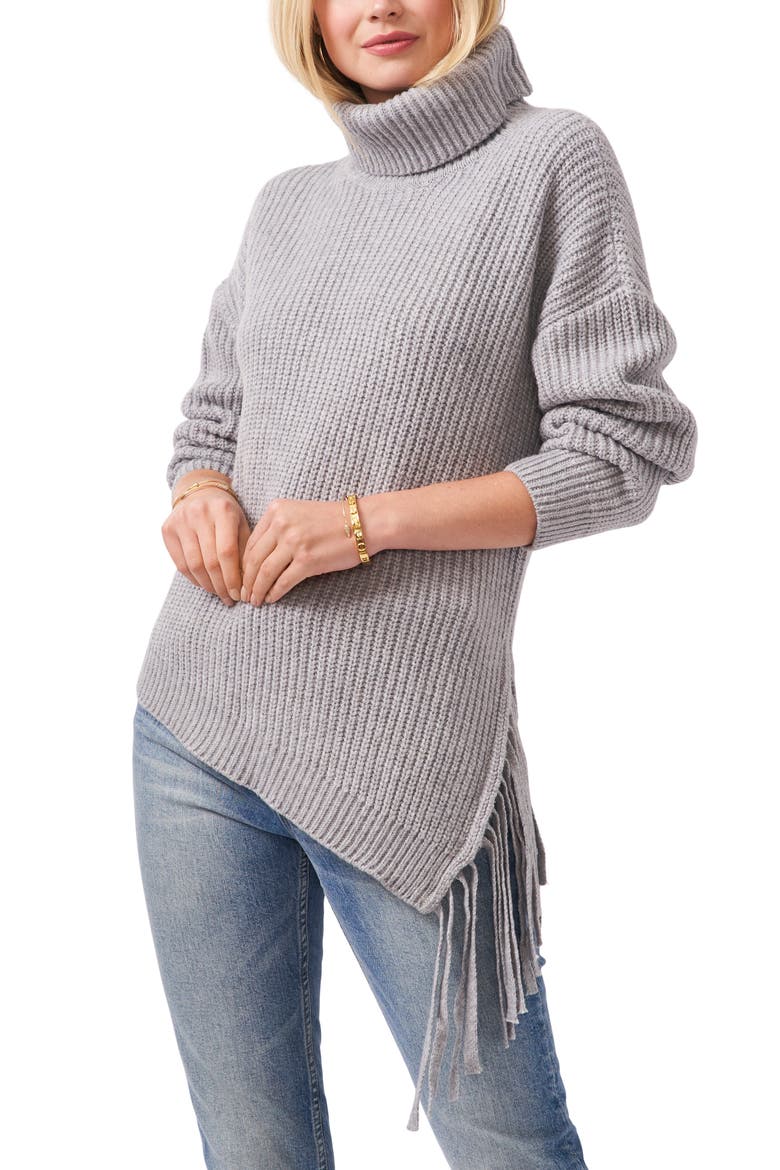 Asymmetric Fringe Cotton Blend Sweater, Main, color, LIGHT HEATHER GREY