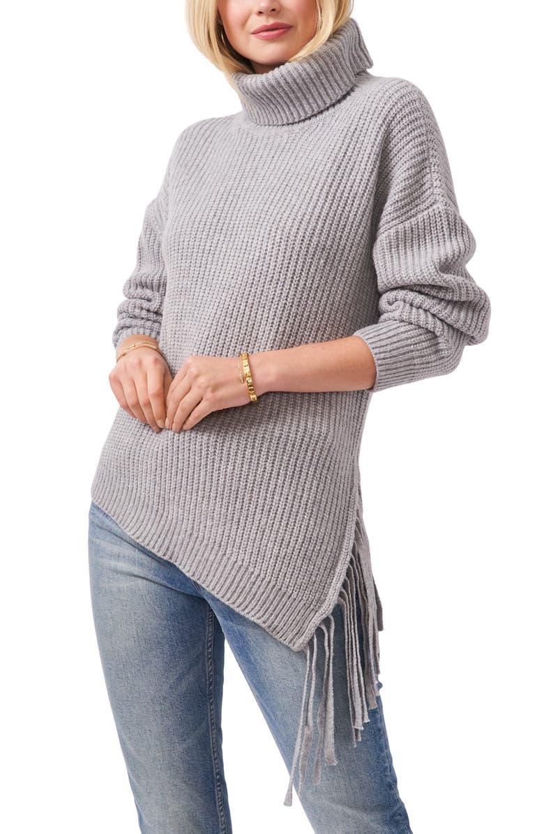 Vince Camuto Asymmetric Fringe Cotton Blend Sweater, Main, color, 