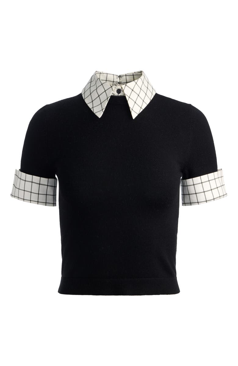 Alice + Olivia Aster Cuffed Collared Pullover, Alternate, color, Black/ Soft White