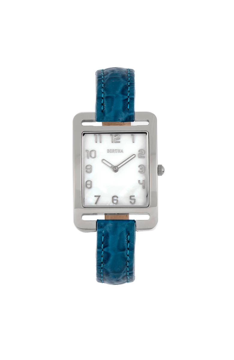BERTHA Marisol Swiss MOP Leather-Band Watch, Main, color, Blue