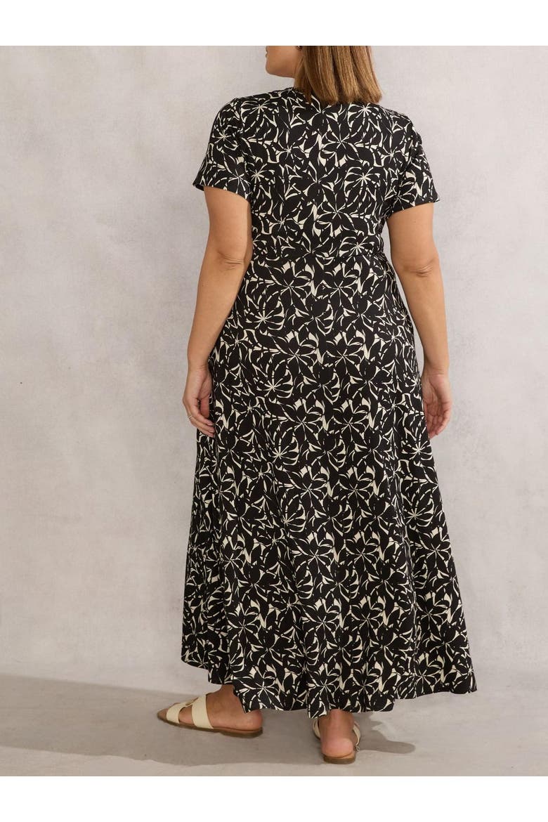 Print Short Sleeve Maxi Wrap Dress, Alternate, color, Black