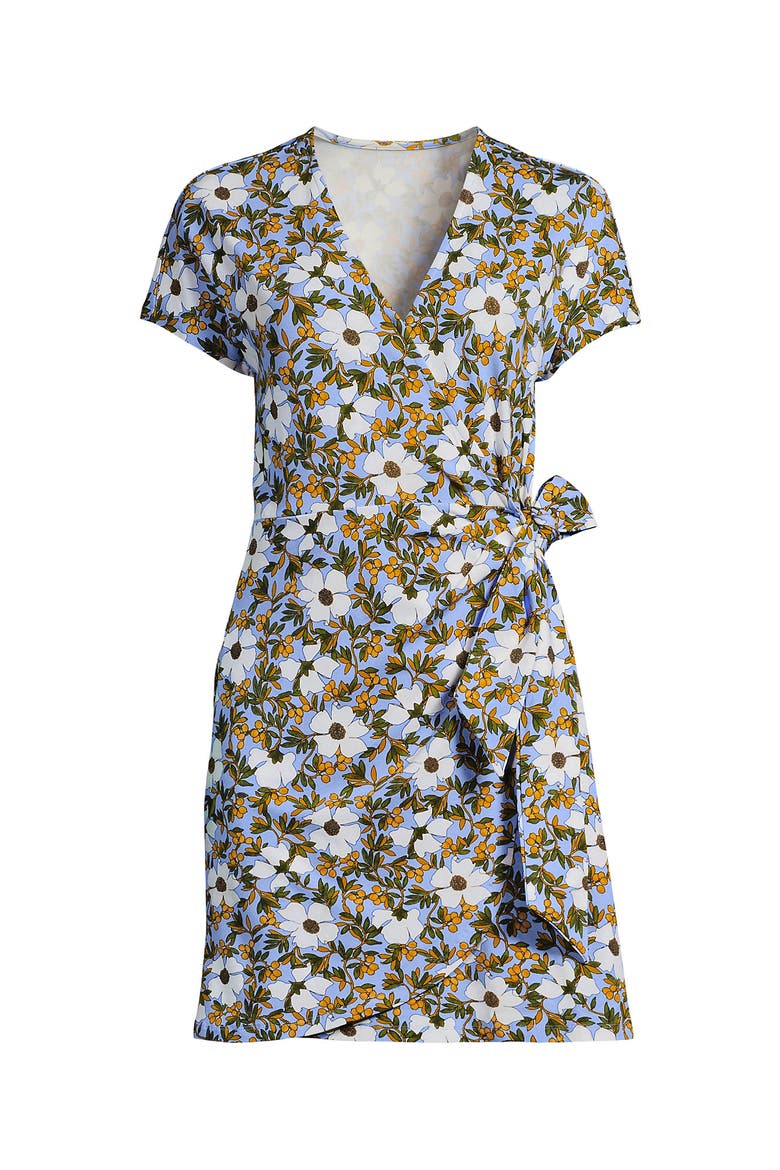 Cotton Modal V Neck Mini Wrap Dess, Alternate, color, Clear Blue Sky Floral Blossom