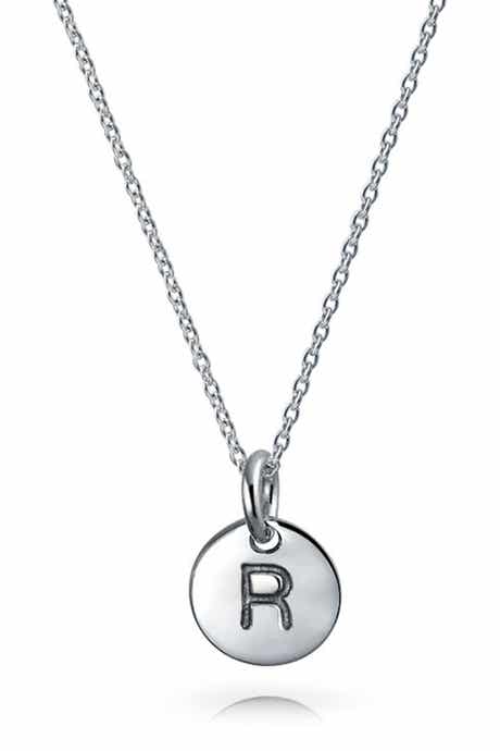 BLING JEWELRY Minimalist Sterling Silver Initial Pendant Necklace