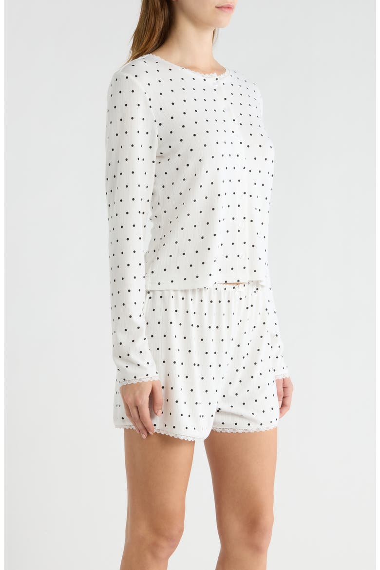 Print Pointelle Knit Short Pajamas, Alternate, color, WHITE/ BLACK DOT