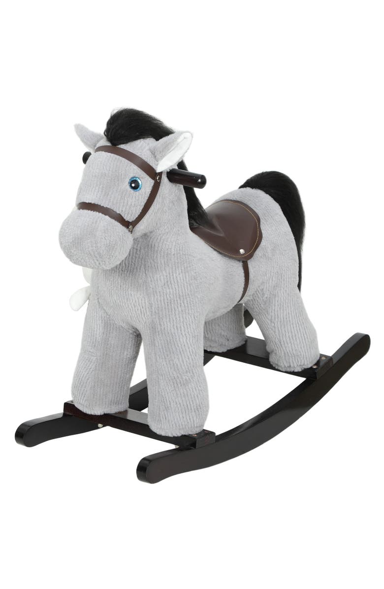 Qaba Toddler Rocking Horse Plush Kids Ride on Toy with Realistic Sound and Toy Animal Rocker for Years Old, Main, color, Grey