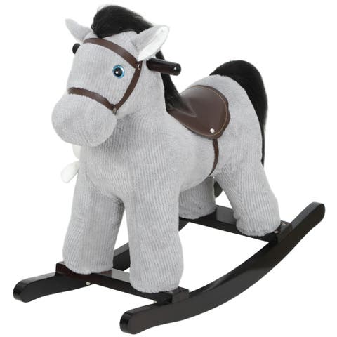 Toddler Rocking Horse Plush Kids Ride on Toy with Realistic Sound and Toy Animal Rocker for Years Old