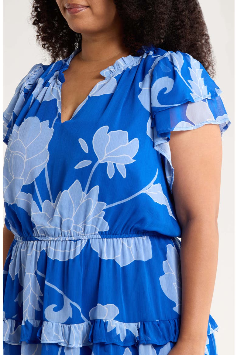 Seabloom Floral Fanny Ruffle Georgette Dress, Alternate, color, COBALT-BLUE