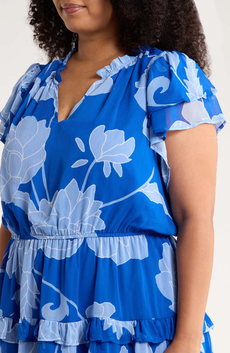 SUGARLIPS Seabloom Floral Fanny Ruffle Georgette Dress, Alternate, color, Cobalt-Blue