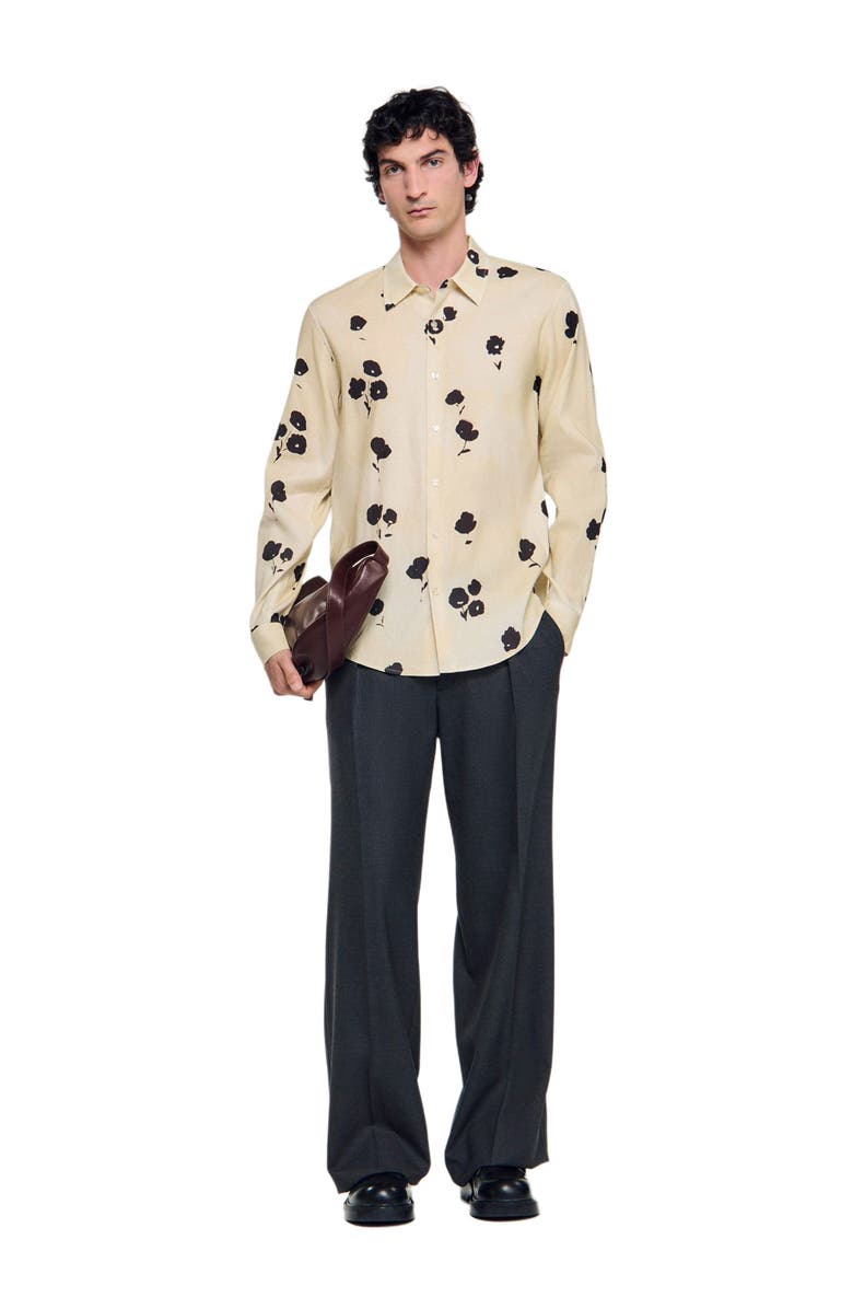 SANDRO Floral print linen shirt, Alternate, color,