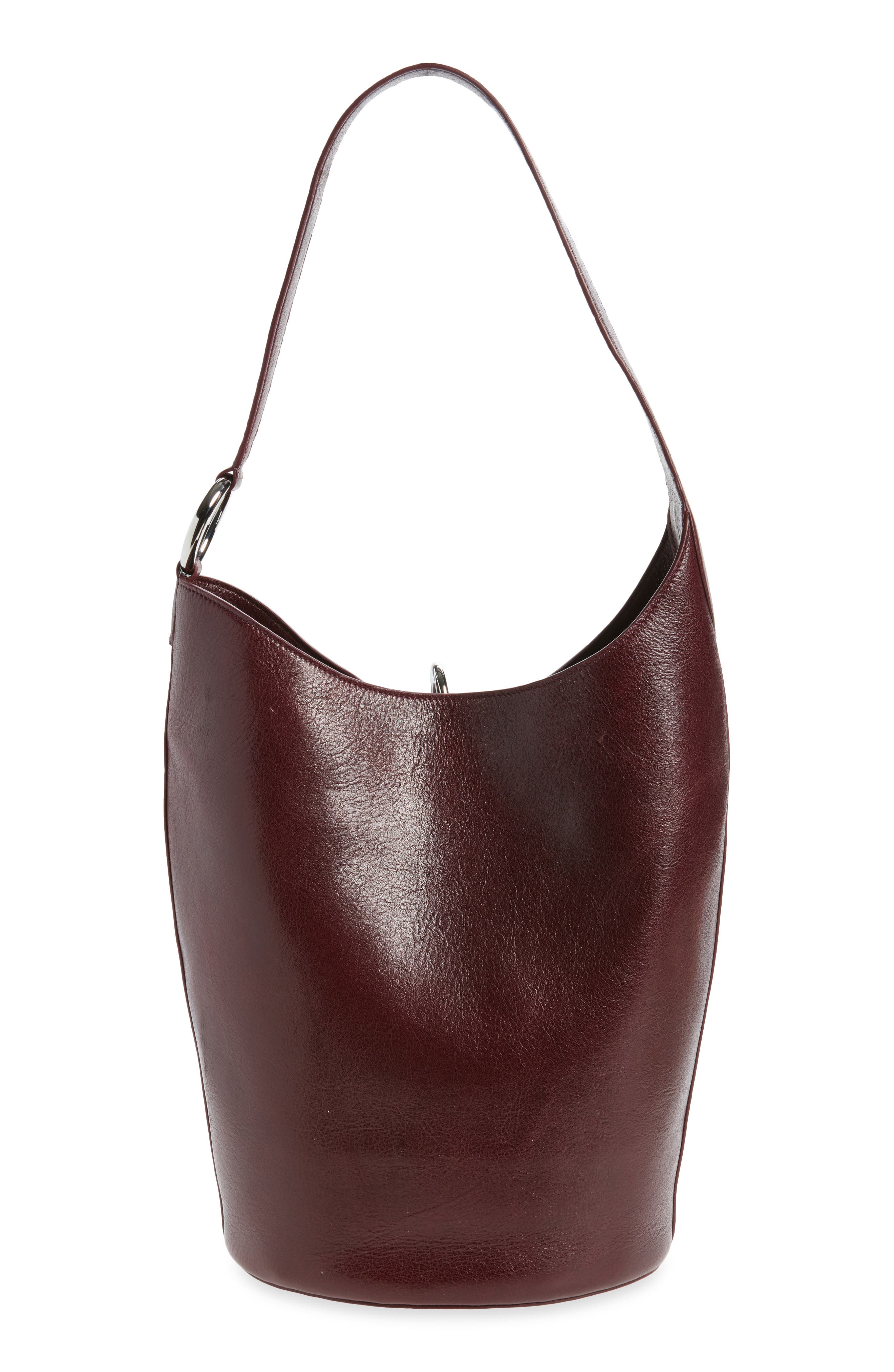 Ring Textured Leather Tote, Alternate, color, DARK BROWN / SILVER