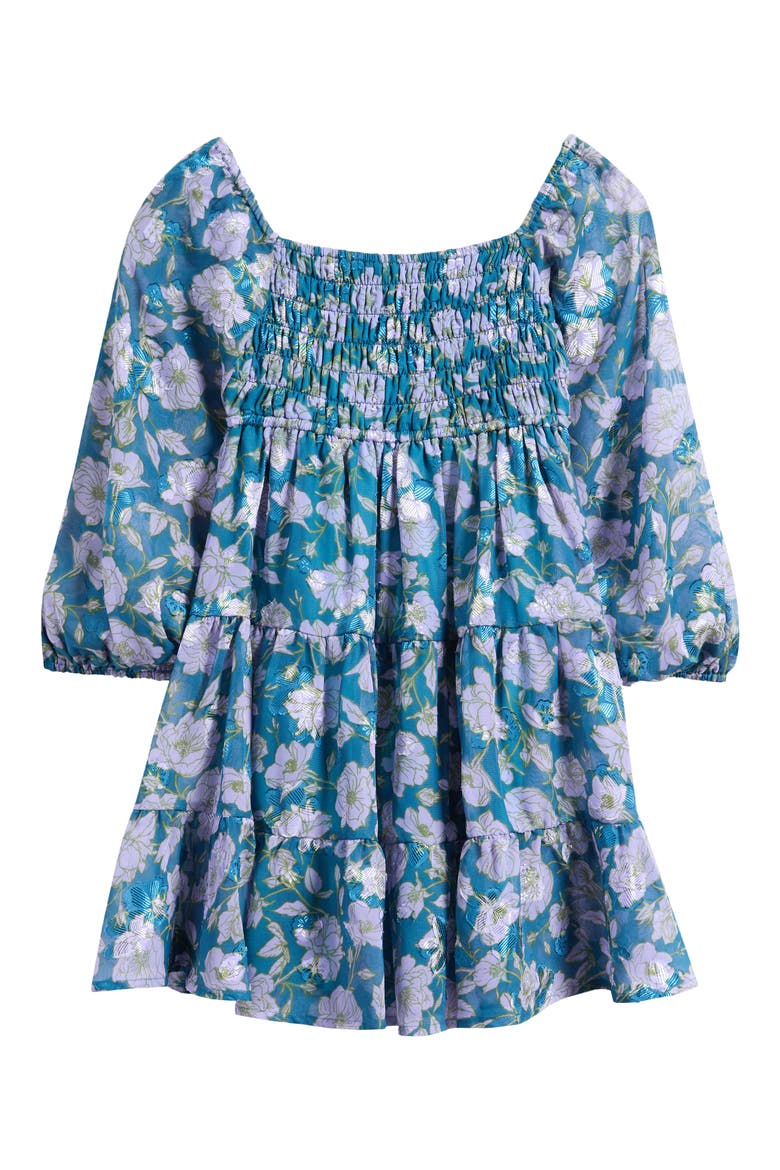 Kids' Smocked Babydoll Dress, Main, color, TEAL FLORAL