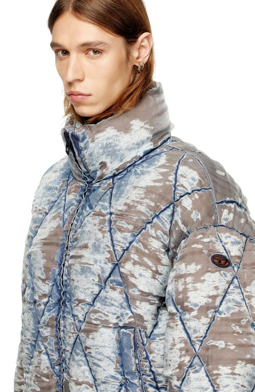 Diesel ® W-kons Distressed Denim Quilted Jacket In Brown