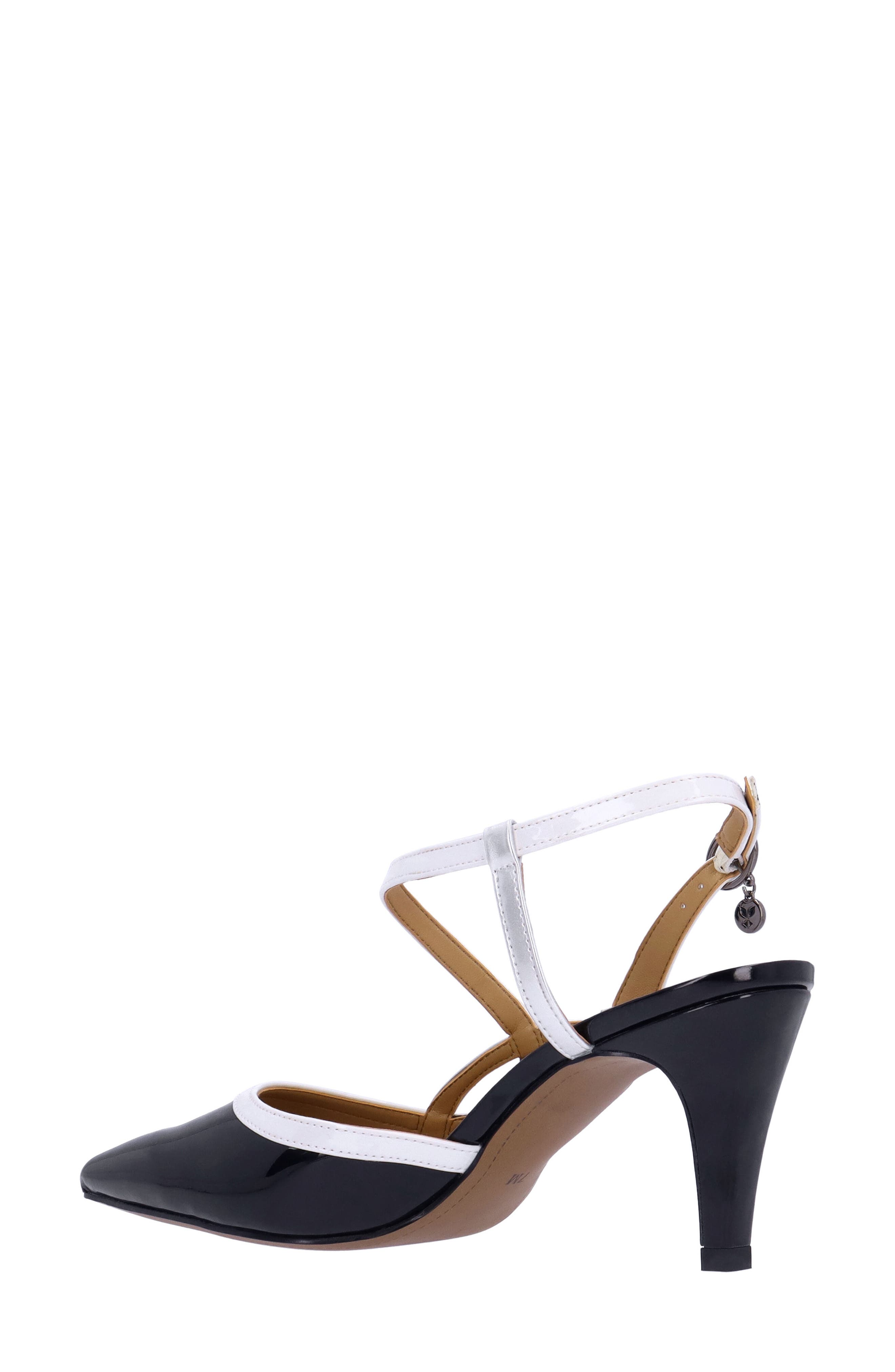 J. Reneé Aldonsa Ankle Strap Pointed Toe Pump, Alternate, color, Black/ White/ Silver