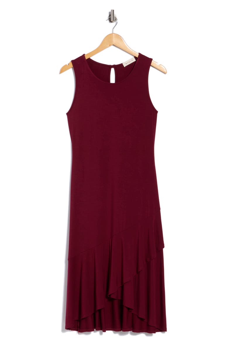 Sleeveless Asymmetrical Ruffle Hem Dress, Alternate, color, WINE