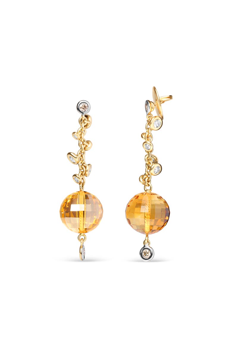 18K Gold 2/3 Cttw Diamond & Ball Shaped Citrine Gemstone Dangle Stud Earring, Alternate, color, Yellow
