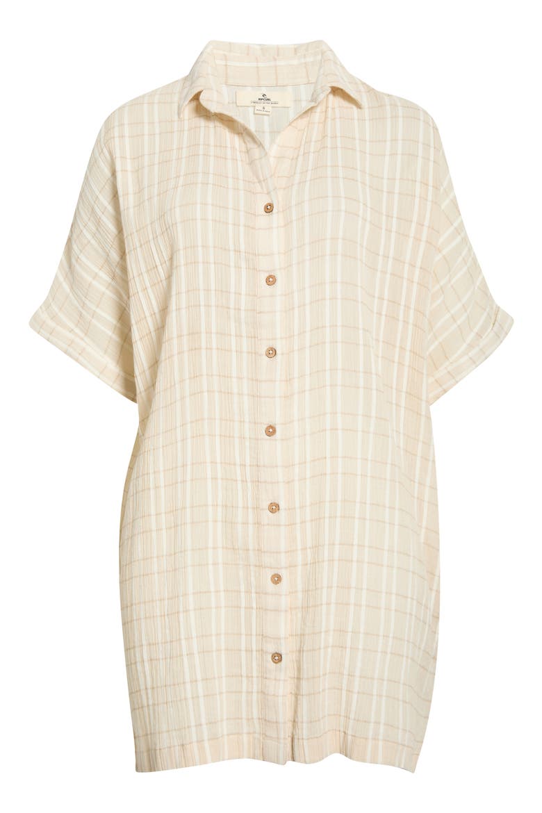 Paradise Check Cover-Up Shirtdress, Alternate, color, OFF WHITE