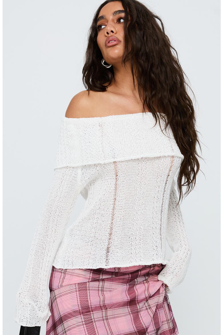 So Gone Off the Shoulder Sweater, Alternate, color, WHITE