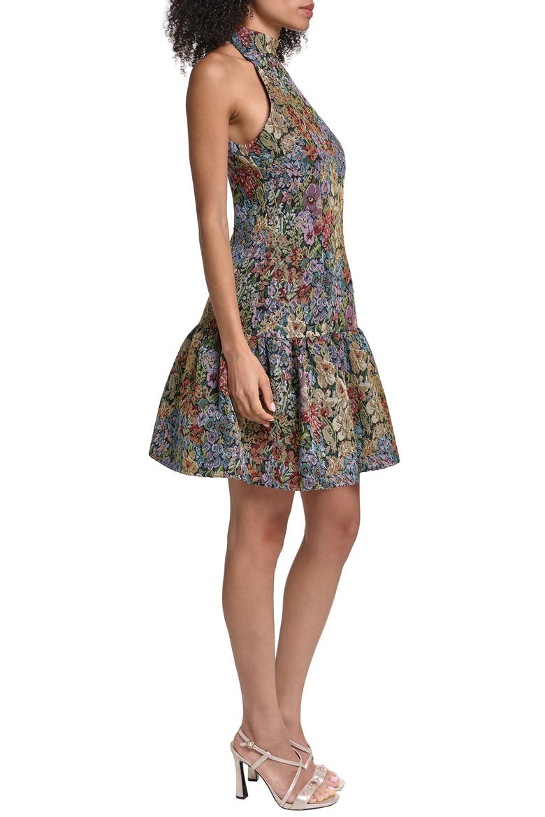 Floral Jacquard Drop Waist Minidress, Alternate, color, VIENNA BLUE MULTI