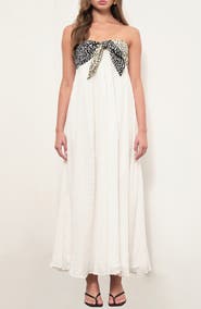 MAUDE CLUB Eloise Front Tie Strapless Maxi Dress