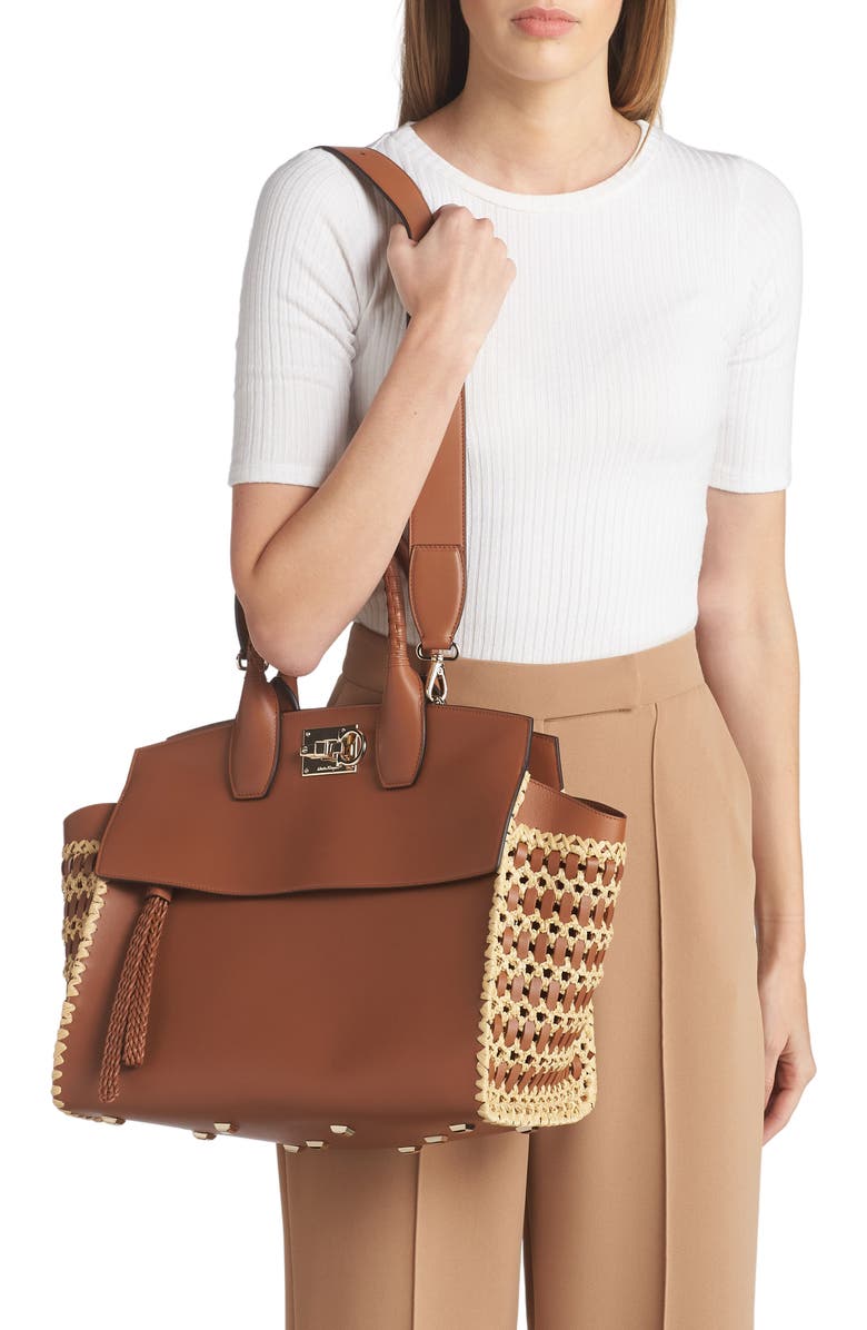 FERRAGAMO The Studio Soft Woven Top Handle Bag, Alternate, color,