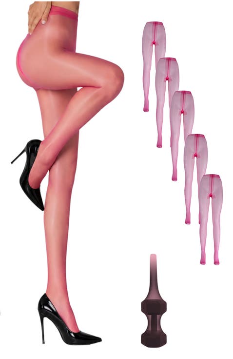 5-Pack Glossy Semi-Sheer Opaque Ladder Resistant Party Evening Tights for Women