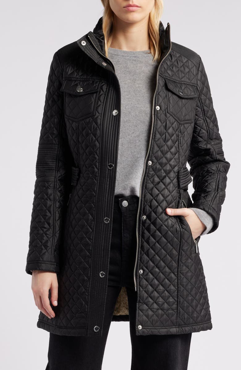 Michael Kors Belted Diamond Quilted Jacket with Stowaway Hood, Alternate, color, 