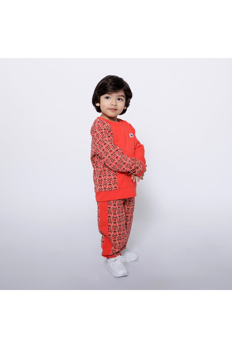 Baby Crewneck Sweatshirt and Jogger Pants Set, Main, color, Red Multicolor