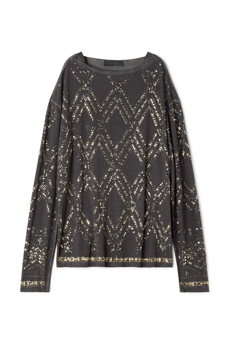 Black Sequin And Bead Top, Alternate, color, Geometric, Black