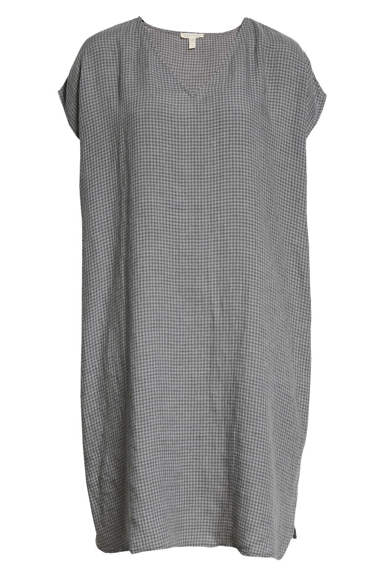 V-Neck Seersucker Shift Dress, Alternate, color, MOON