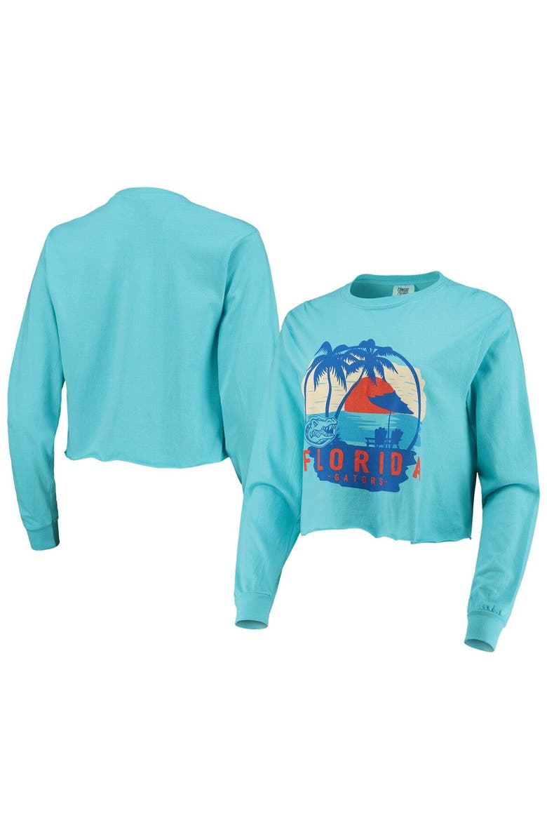 IMAGE ONE Women's Teal Florida Gators Palm Trees Sunset Long Sleeve Crop Top, Main, color, 