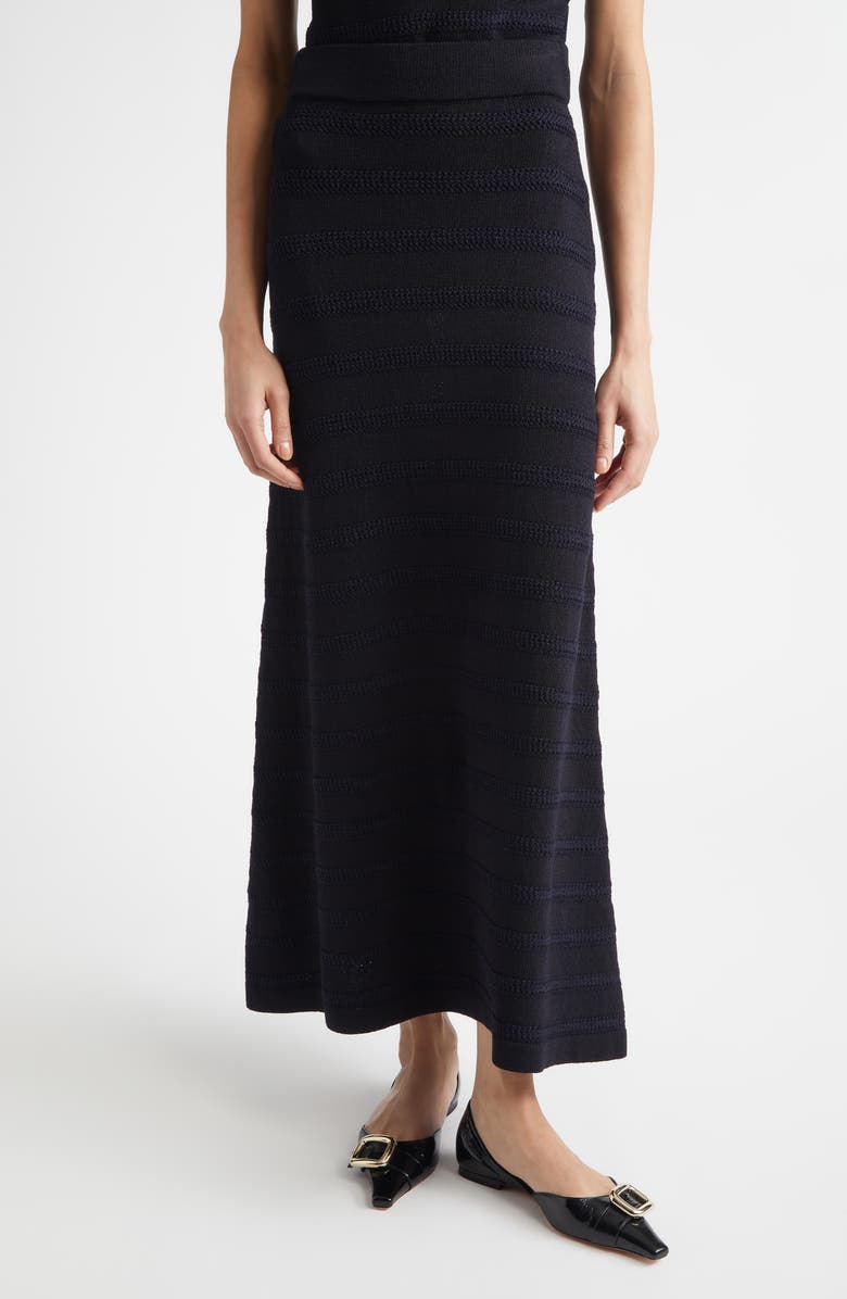 ST. JOHN Breton Stripe Wool Blend Sweater Skirt, Main, color, Black / Navy Multi