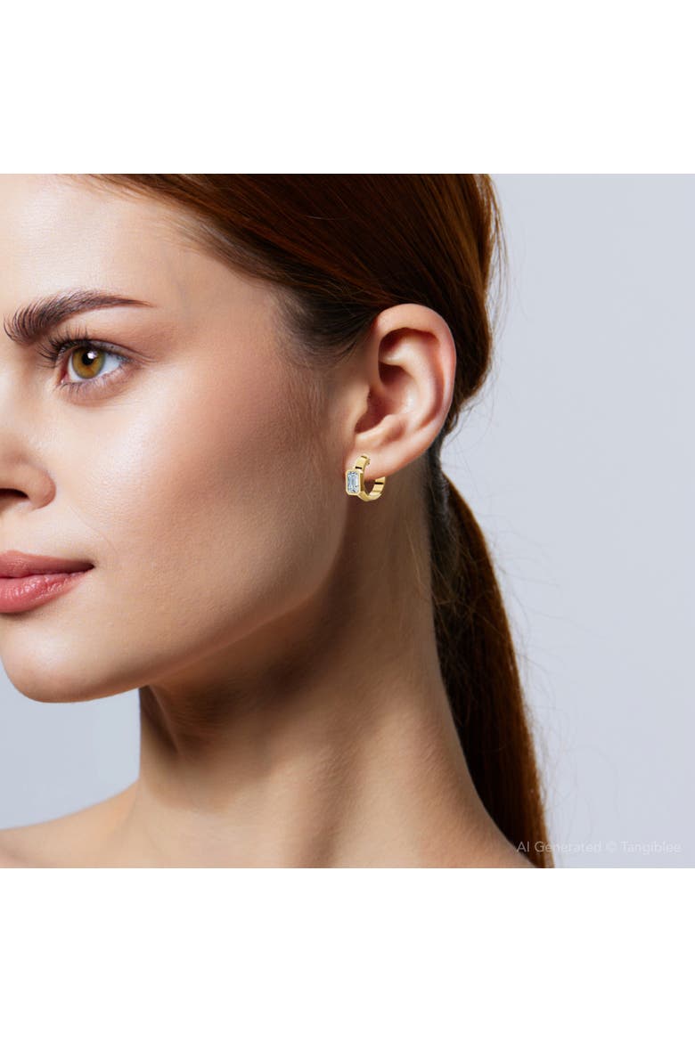 1 1/3Ct Emerald Cut Brava Bezel Diamond Hoops 5/8" Huggies 14k Gold Lab Grown, Alternate, color, 14k Yellow Gold