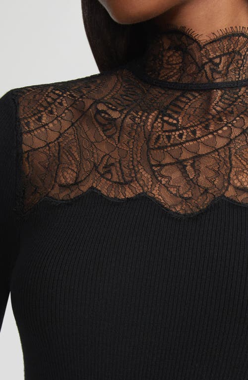 Lafayette 148 New York Lace Trim Wool Sweater In Black