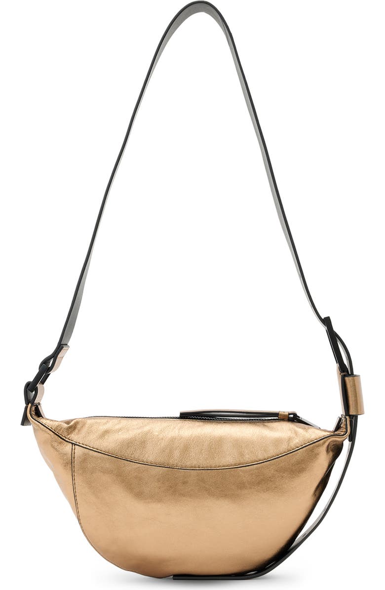 AllSaints Luna Metallic Leather Crossbody Bag, Alternate, color, Warm Brass