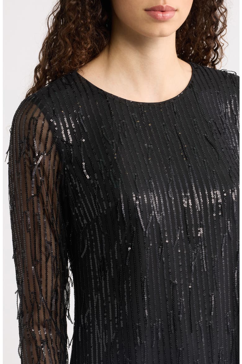 Fringe Sequin Long Sleeve Dress, Alternate, color, BLACK