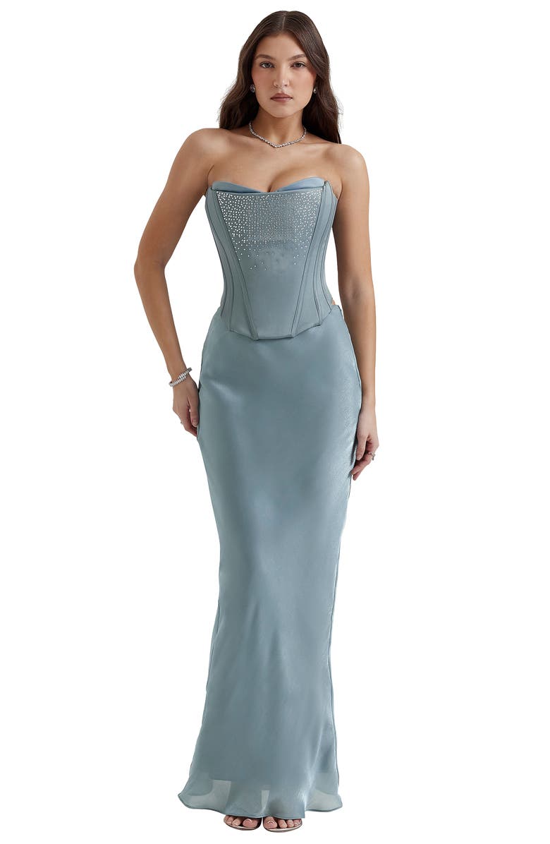 HOUSE OF CB Amadi Shimmer Chiffon Maxi Skirt, Alternate, color, Cool Blue