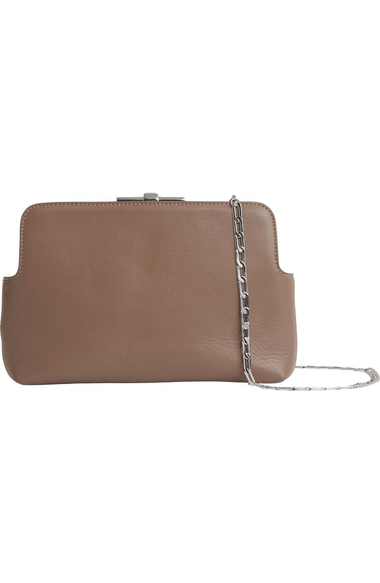Reiss Bethany Leather Frame Clutch, Main, color, Neutral