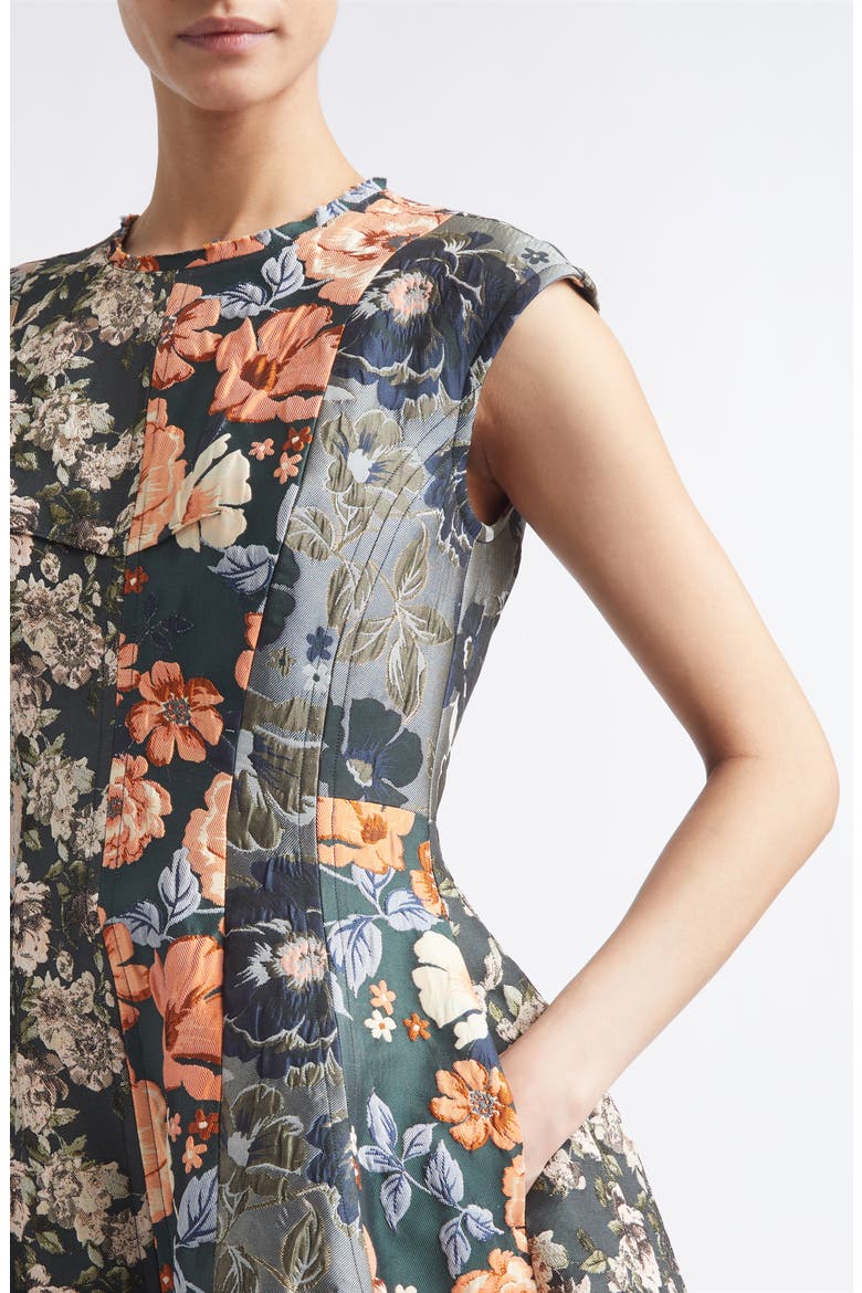Mixed Floral Jacquard Fit & Flare Minidress, Alternate, color, HUNTER GREEN MULTI