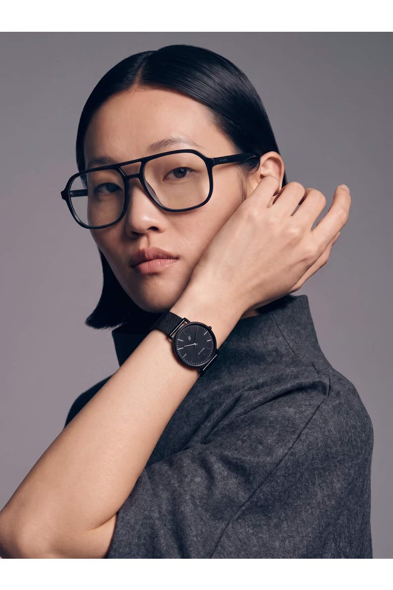 Advance Black Sands Mesh Bracelet Watch, 40MM, Alternate, color, Brilliant Black/Hushed Silver