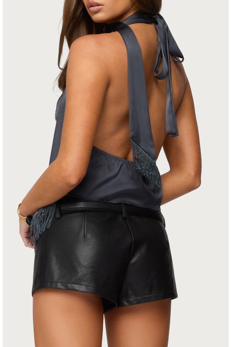 Sleeveless Satin Scarf Detail Cowl Neck Top, Alternate, color, DARK-GRAY