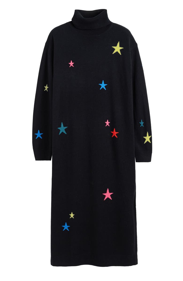 Chinti & Parker Wool Cashmere Star Rollneck Dress, Alternate, color, Black