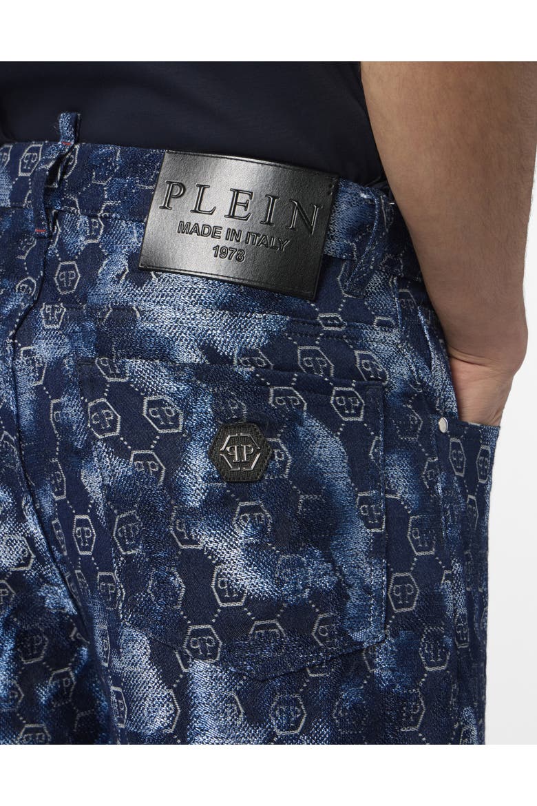 Denim Shorts Jacquard Monogram Men, Alternate, color, navy