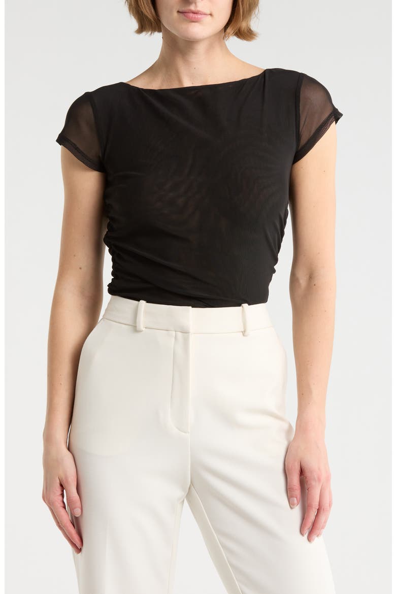 Ruched Cap Sleeve Top, Main, color, BLACK