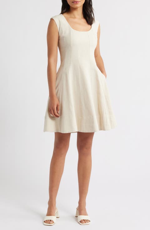 Linen Blend Fit & Flare Dress