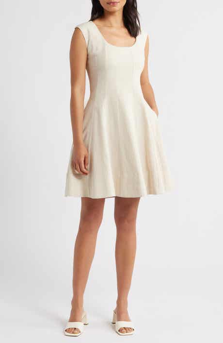 Charles Henry Linen Blend Fit & Flare Dress