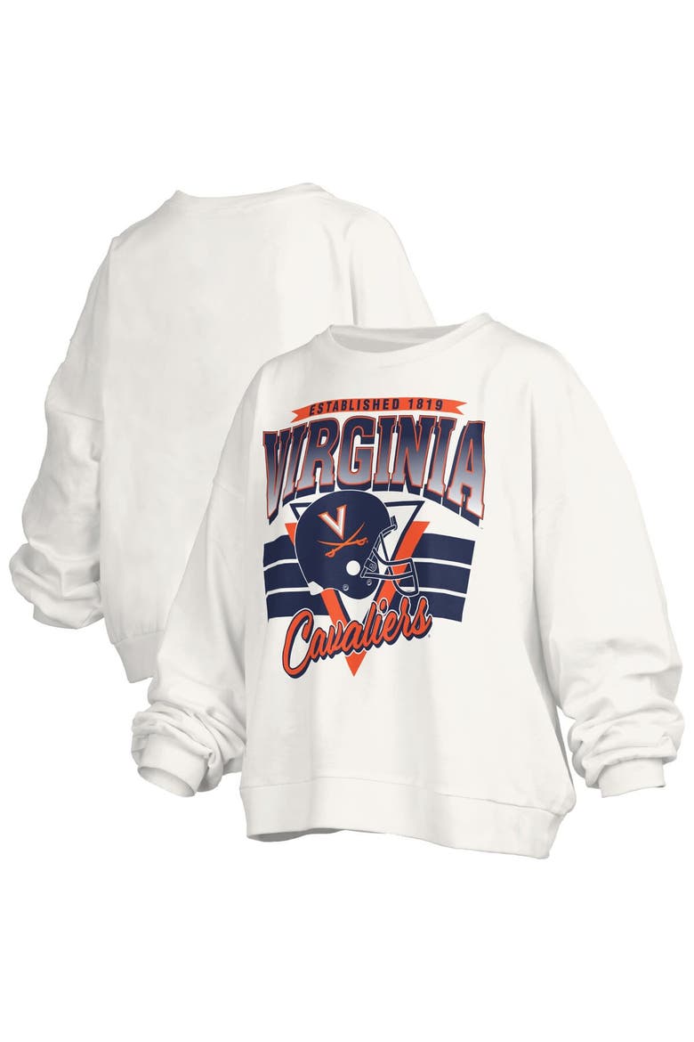 Women's Pressbox White Virginia Cavaliers Oversized Janice Retro Waist-Length Pullover Sweatshirt, Main, color, White